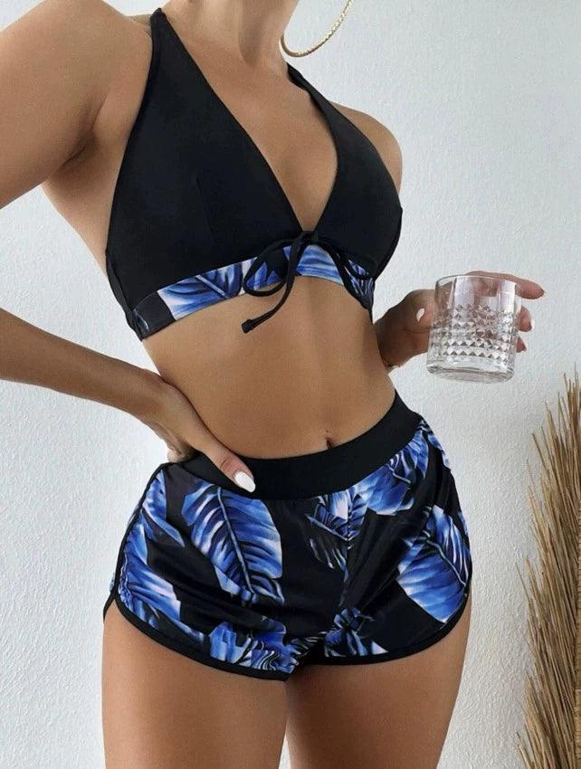 European and American New Hot Spring Swimsuit Lotus Leaf Print Shorts Split Swimsuit than Three-Piece Suit Bikinis Bikini-THAT FASHION STORE