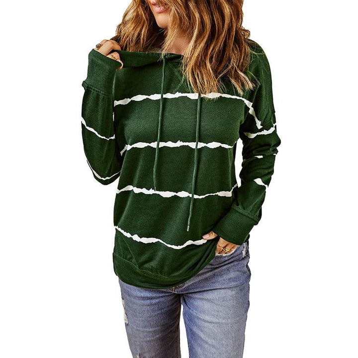 2024 Fall and Winter Stripes Tie-Dye Drawstring Hoodie for Women Fashion Fashion Casual Loose Pullover Long Sleeve Top Women-THAT FASHION STORE