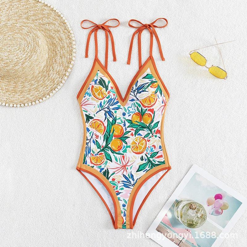 New Arrival Fashion One-Piece Swimsuit Sexy Suspenders Open Back One-Piece Cross-Border Print Export Swimsuit Amazon Swimsuit-THAT FASHION STORE