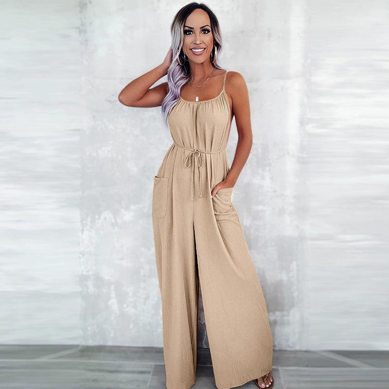 European and American Sexy Cold-Shoulder Sleeveless Jumpsuit Trousers Sling-THAT FASHION STORE