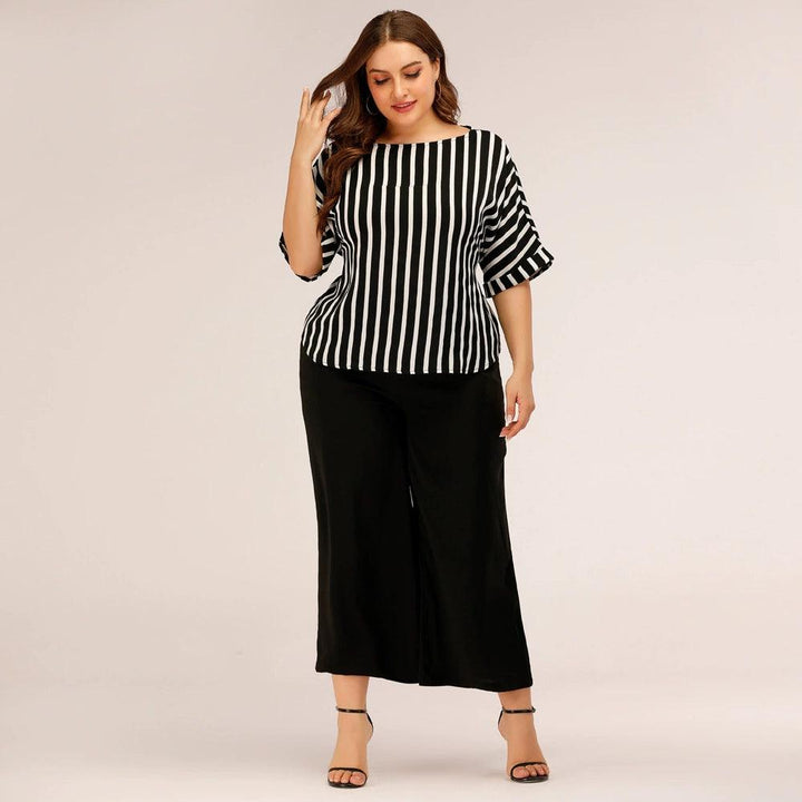 Summer Large Size Striped Wide-Leg Pants Top-THAT FASHION STORE