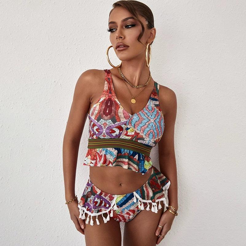 Bikinis Two-piece Set Women 2024 New Contrast Color Wave Domi Yafeng Surfing Split Swimsuit Bikini Set-THAT FASHION STORE