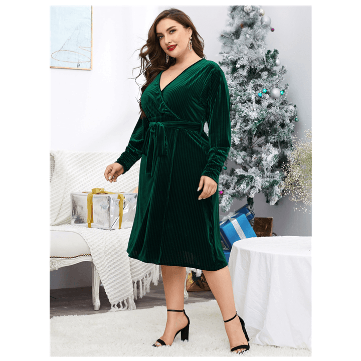 Gold Velvet Split Elegant plus Size Lace-up Banquet Skirt-THAT FASHION STORE