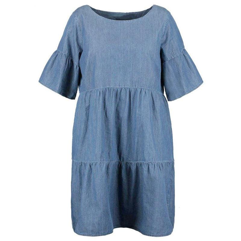 New Spring and Summer New Fashion plus Size Plus Size Ladies Loose Denim Dress Loose-Fit Lotus Leaf Sleeve A- line Dress-THAT FASHION STORE