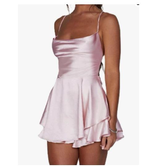 Bare Back Dress Elegant Layered Birthday Satin-THAT FASHION STORE