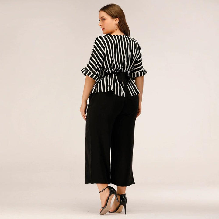 Summer Large Size Striped Wide-Leg Pants Top-THAT FASHION STORE