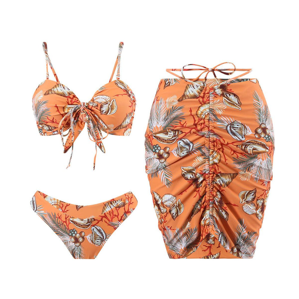 Printed Tube Top Bikini Three Piece Swimsuit Split Women-THAT FASHION STORE