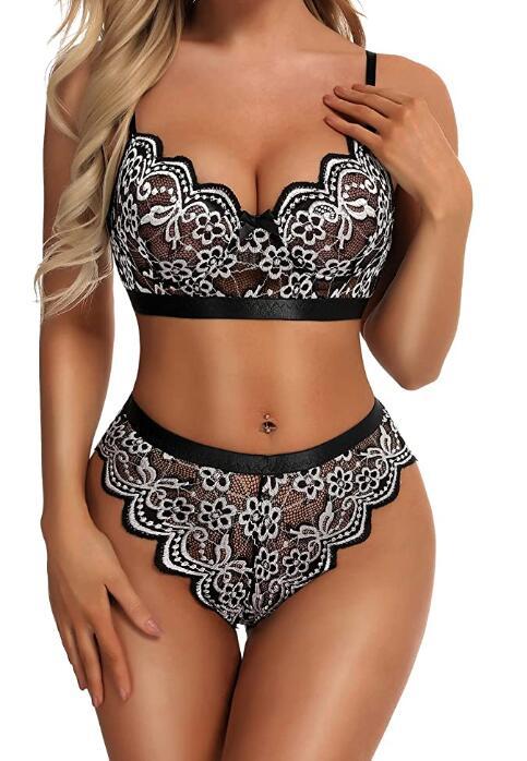 Floral Lace Bra and Panties Set - Two-Piece Lingerie - THAT FASHION STORE