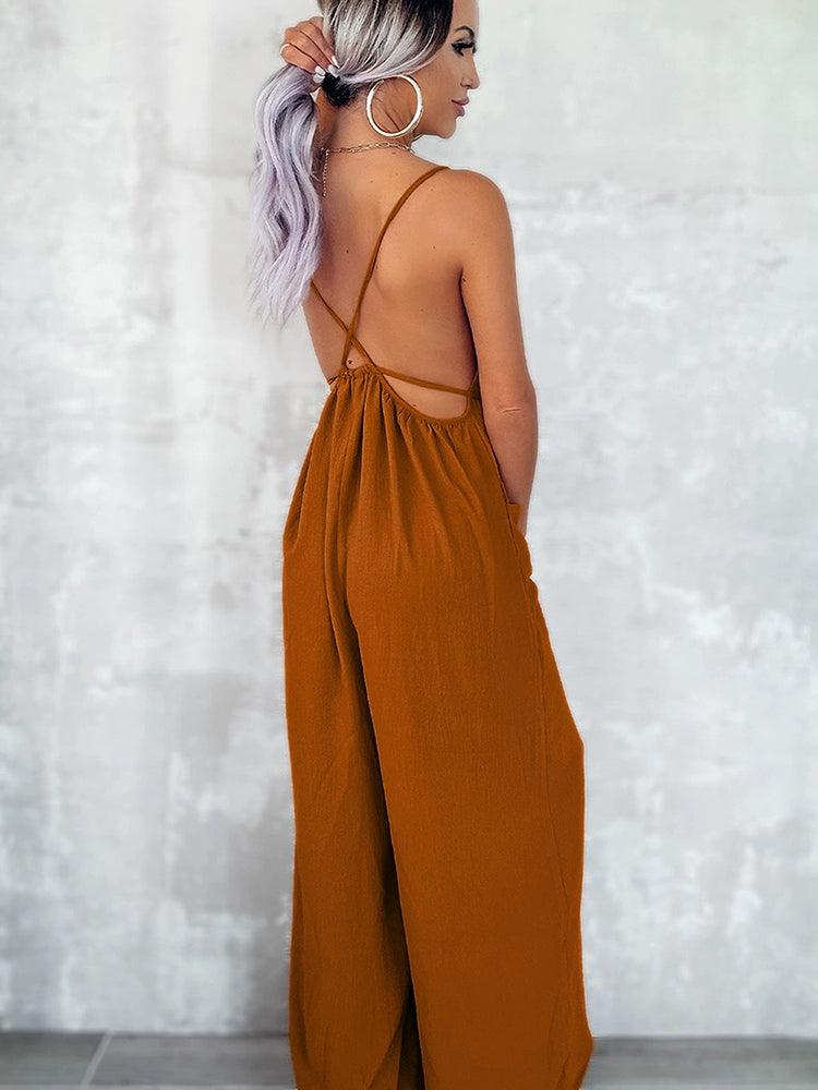 European and American Sexy Cold-Shoulder Sleeveless Jumpsuit Trousers Sling-THAT FASHION STORE