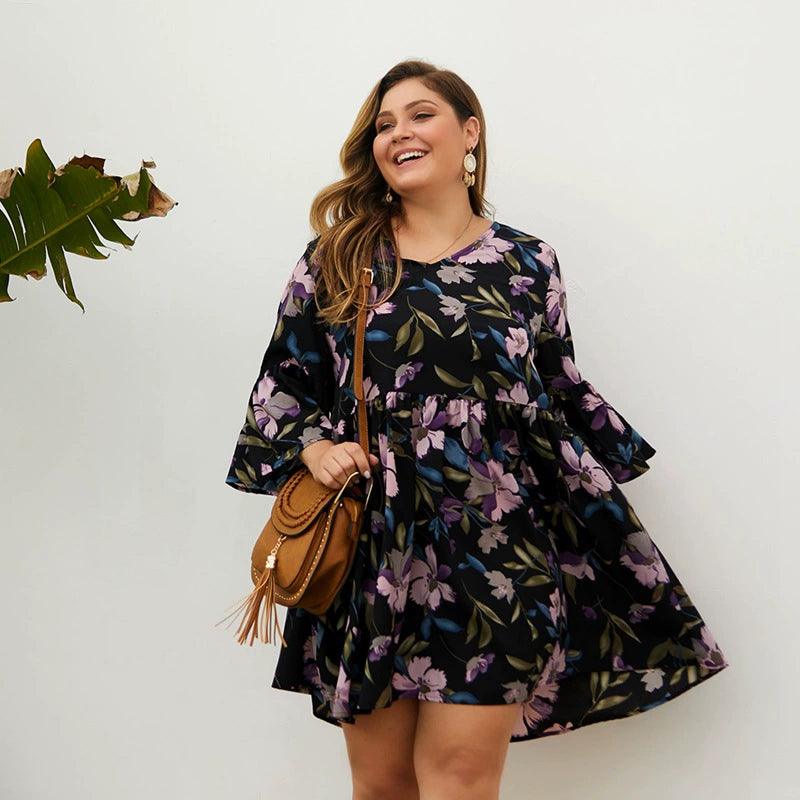 2020 Summer Plus Size Printed Loose Dress Fat Womens-THAT FASHION STORE