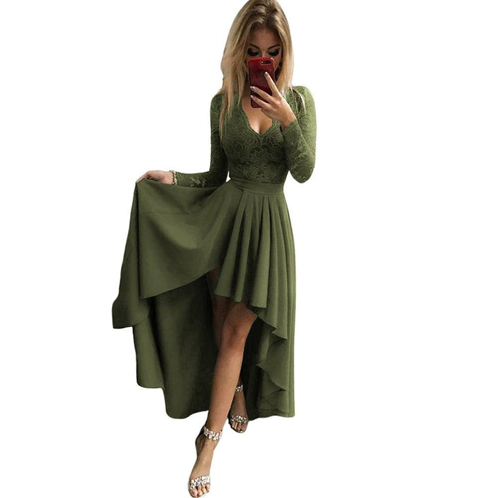 Dillamon European and American Women's Clothing Solid Color Lace Pullover Fishtail Gown Amazon Hot Wrap Chest V-neck Dress for Women-THAT FASHION STORE