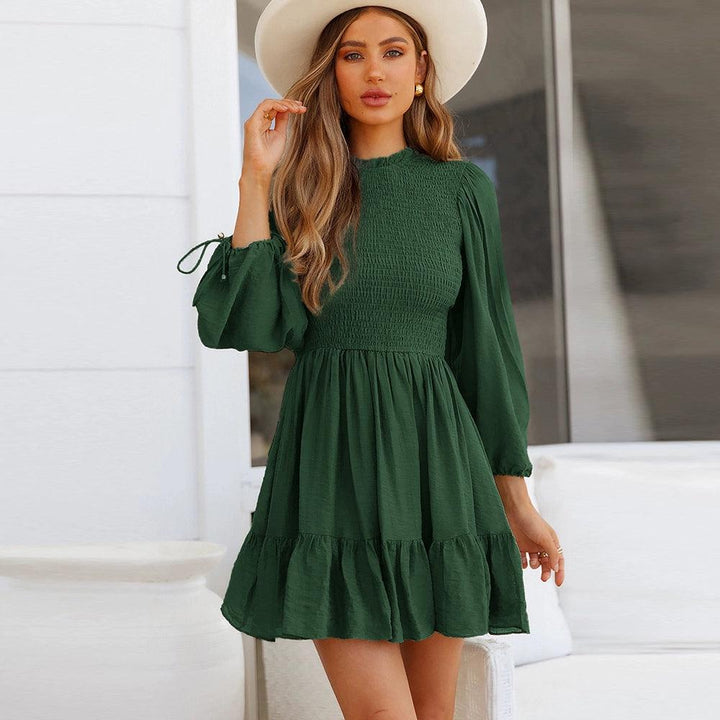 Fashion Smocking Stylish Carrying Strap Knee Length Long Sleeves Dress-THAT FASHION STORE