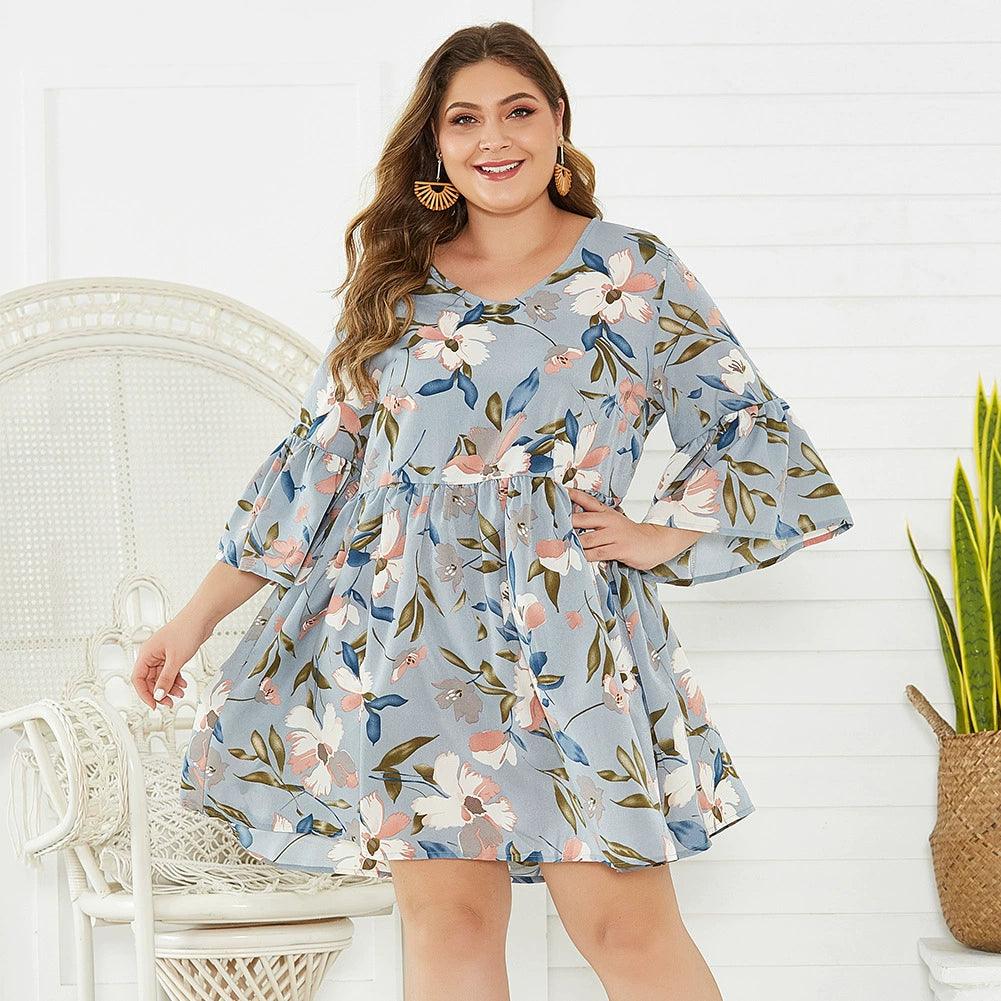 2020 Summer Plus Size Printed Loose Dress Fat Womens-THAT FASHION STORE