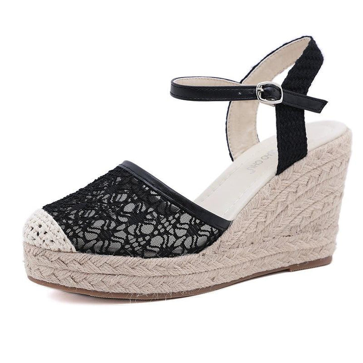 Breathable Mesh Straw Woven Fairy Style Closed Toe Linen Bottom Lace-THAT FASHION STORE