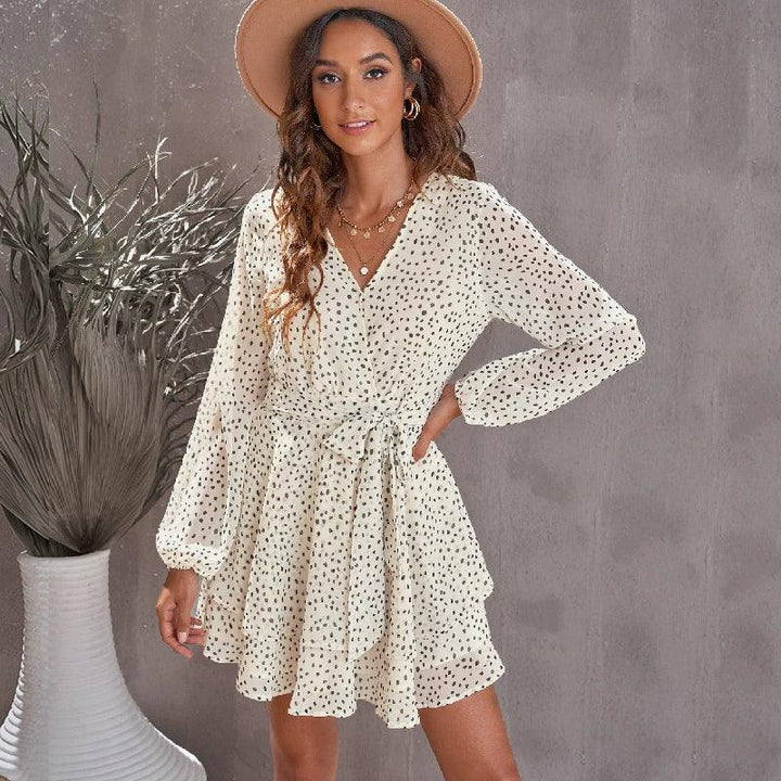 New Arrival Print Fashion Silm Lace-up Long Sleeve Dress-THAT FASHION STORE