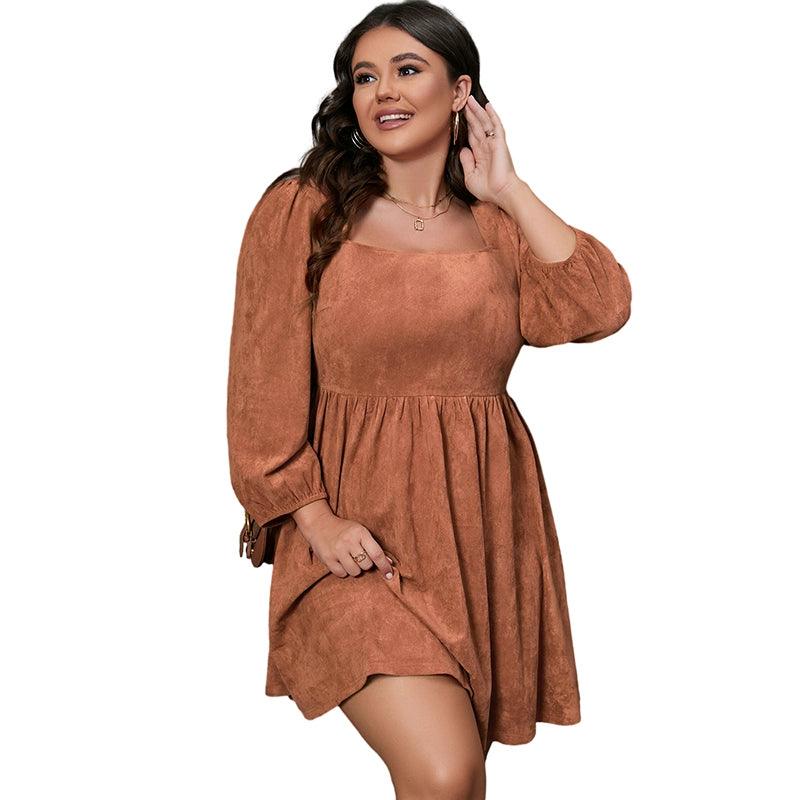 Fall 2024 New Arrival plus Size Pure Color Long Sleeves Dress Women's Fashion Fashion Suede Knee-Length Skirt Women-THAT FASHION STORE