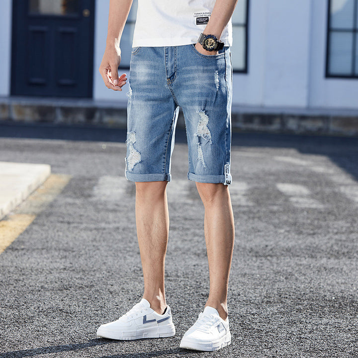 Men's Loose Hole Denim Shorts-THAT FASHION STORE