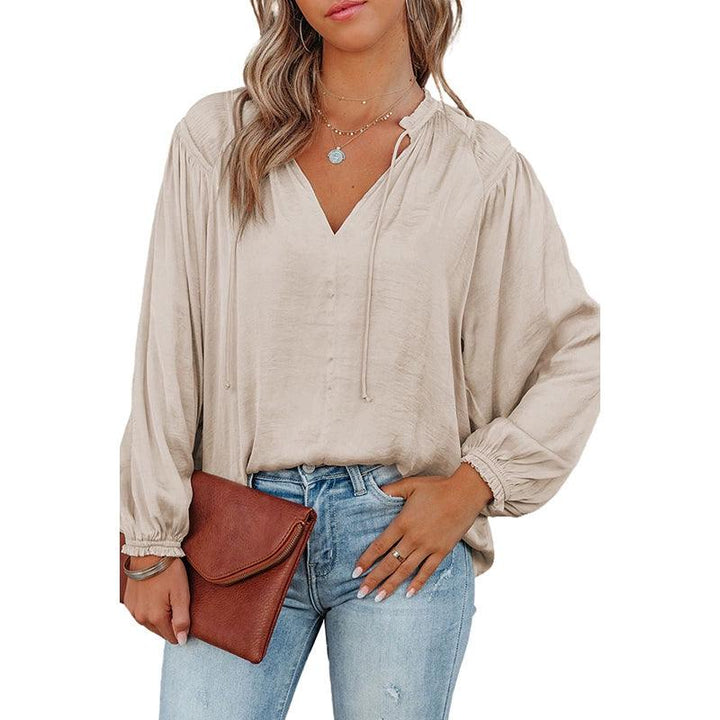 2024 Fashion Thin V-neck Long Sleeves T-shirt Female Fall and Winter New Arrival Casual All-Matching Fashion Pullover Bottoming Shirt Tops-THAT FASHION STORE