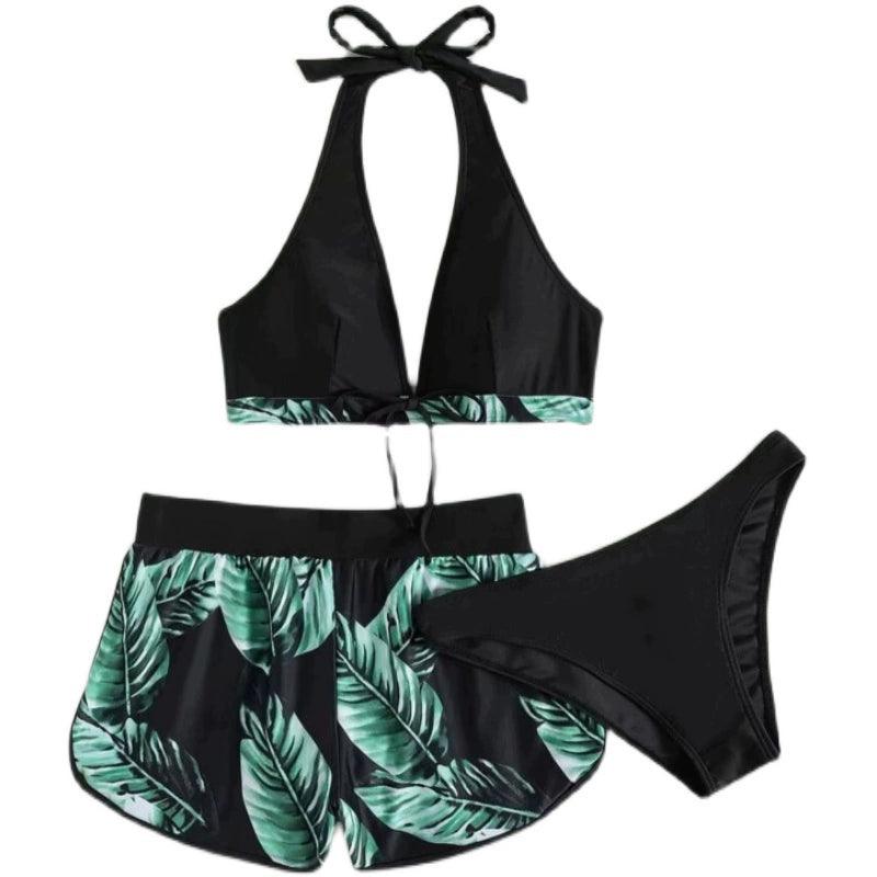 European and American New Hot Spring Swimsuit Lotus Leaf Print Shorts Split Swimsuit than Three-Piece Suit Bikinis Bikini-THAT FASHION STORE