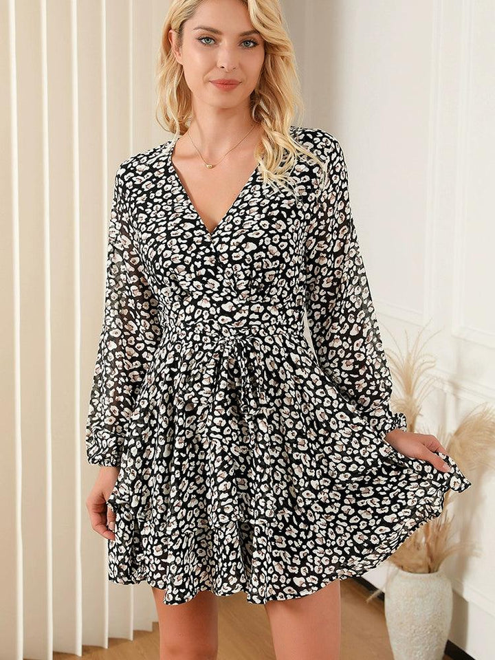 New Arrival Print Fashion Silm Lace-up Long Sleeve Dress-THAT FASHION STORE