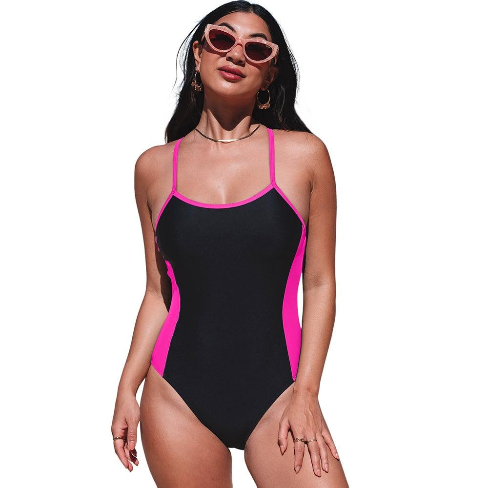 2023 Summer Tie-Dye Contrast Color Tight One-Piece Swimsuit Women European and American Sexy Strap Quick-Drying Triangle Swimwear Women-THAT FASHION STORE