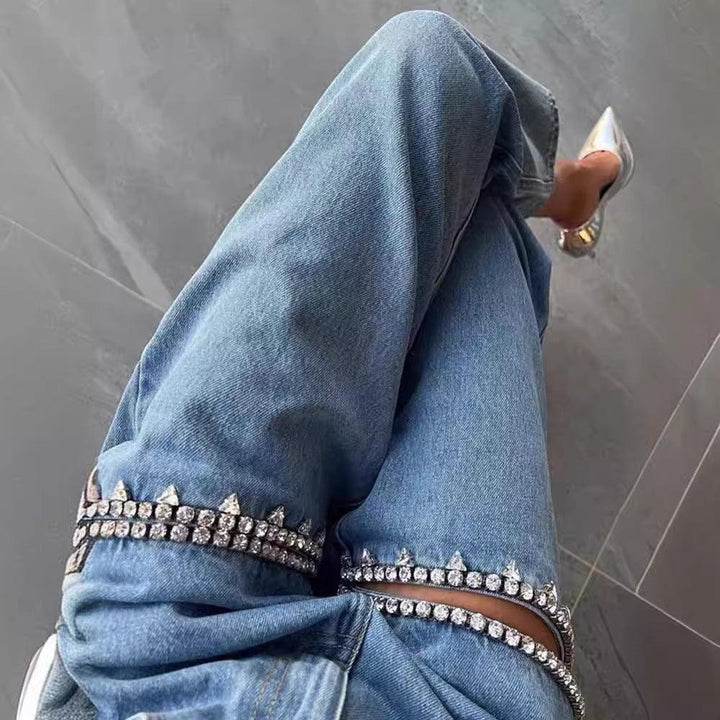 Blue With Holes Straight Women's Jeans-THAT FASHION STORE