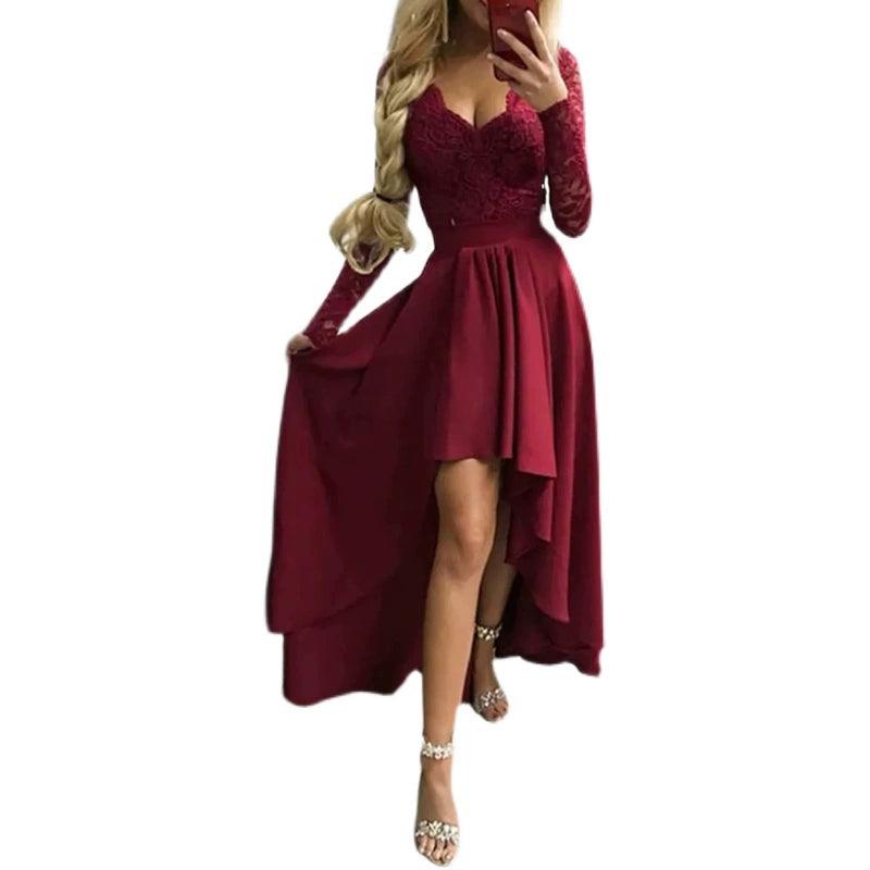 Dillamon European and American Women's Clothing Solid Color Lace Pullover Fishtail Gown Amazon Hot Wrap Chest V-neck Dress for Women-THAT FASHION STORE