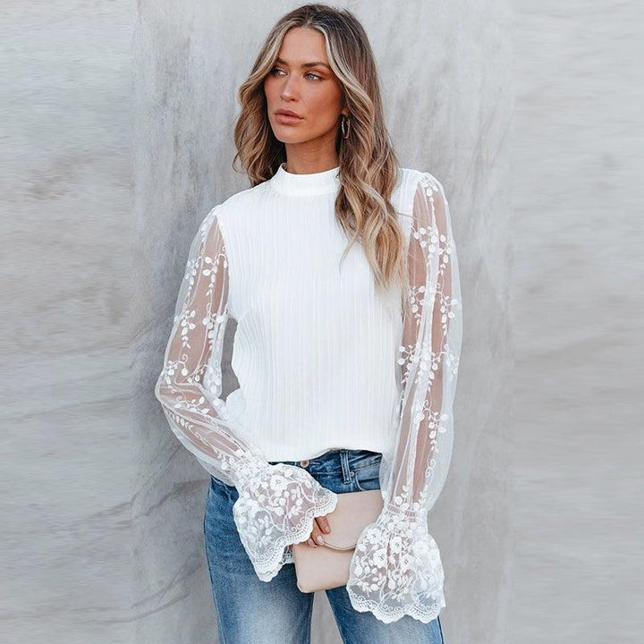 Fashion Long Sleeves Gauzy Chiffon Blouse Thin 2024 Summer New Arrival Stylish Easiest for Match Women's round Neck Pullover Tops-THAT FASHION STORE