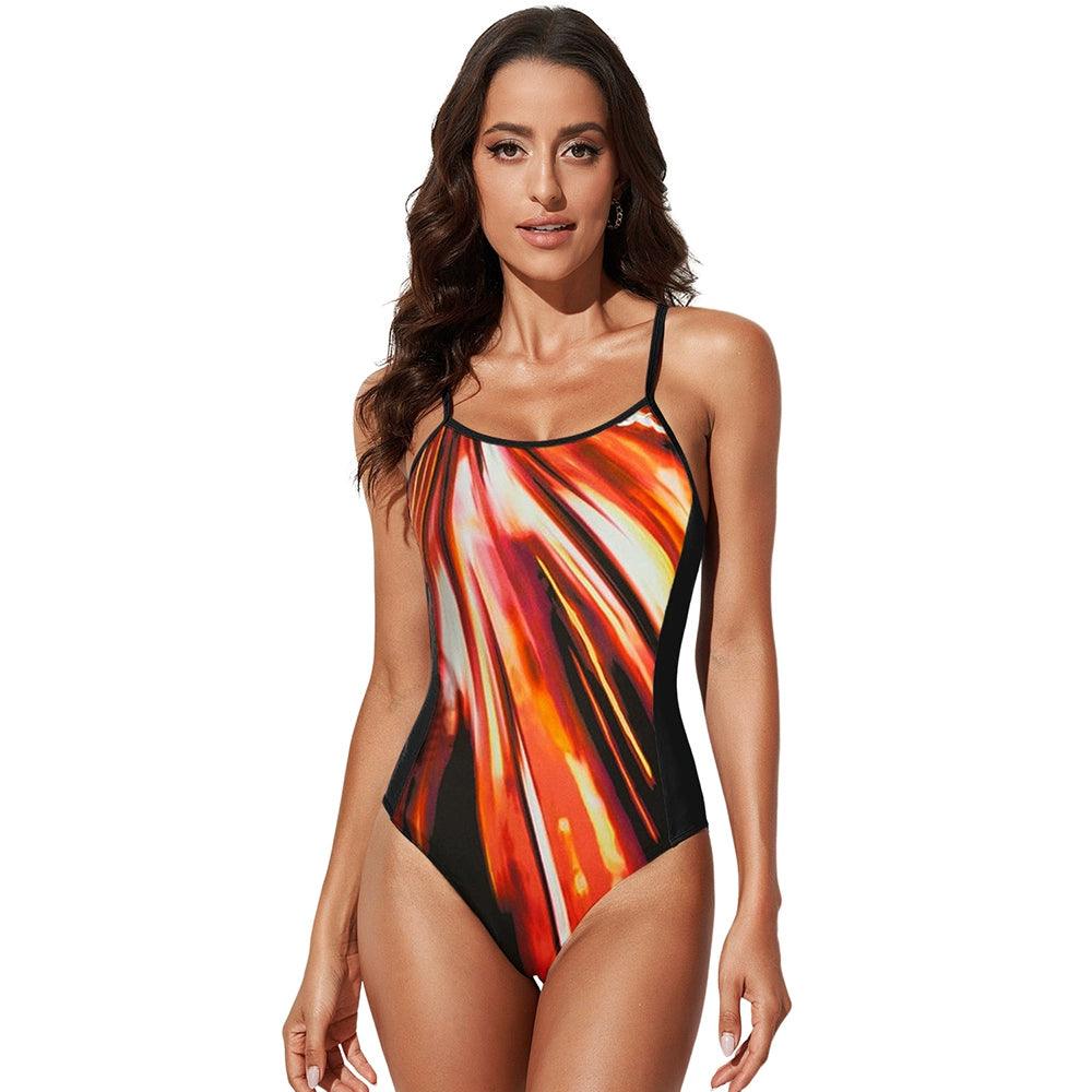 2023 Summer Tie-Dye Contrast Color Tight One-Piece Swimsuit Women European and American Sexy Strap Quick-Drying Triangle Swimwear Women-THAT FASHION STORE