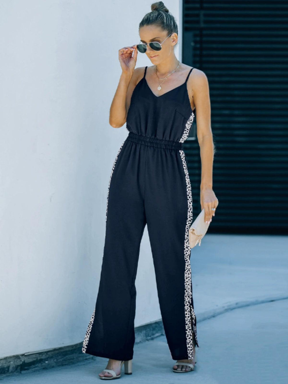 Summer New Suspender Jumpsuit Women 2024 European and American All-Matching Fashion V Neck Sleeveless Slit Loose Pants Pants Women-THAT FASHION STORE