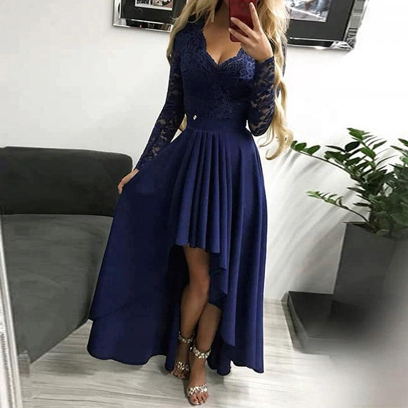 Dillamon European and American Women's Clothing Solid Color Lace Pullover Fishtail Gown Amazon Hot Wrap Chest V-neck Dress for Women-THAT FASHION STORE