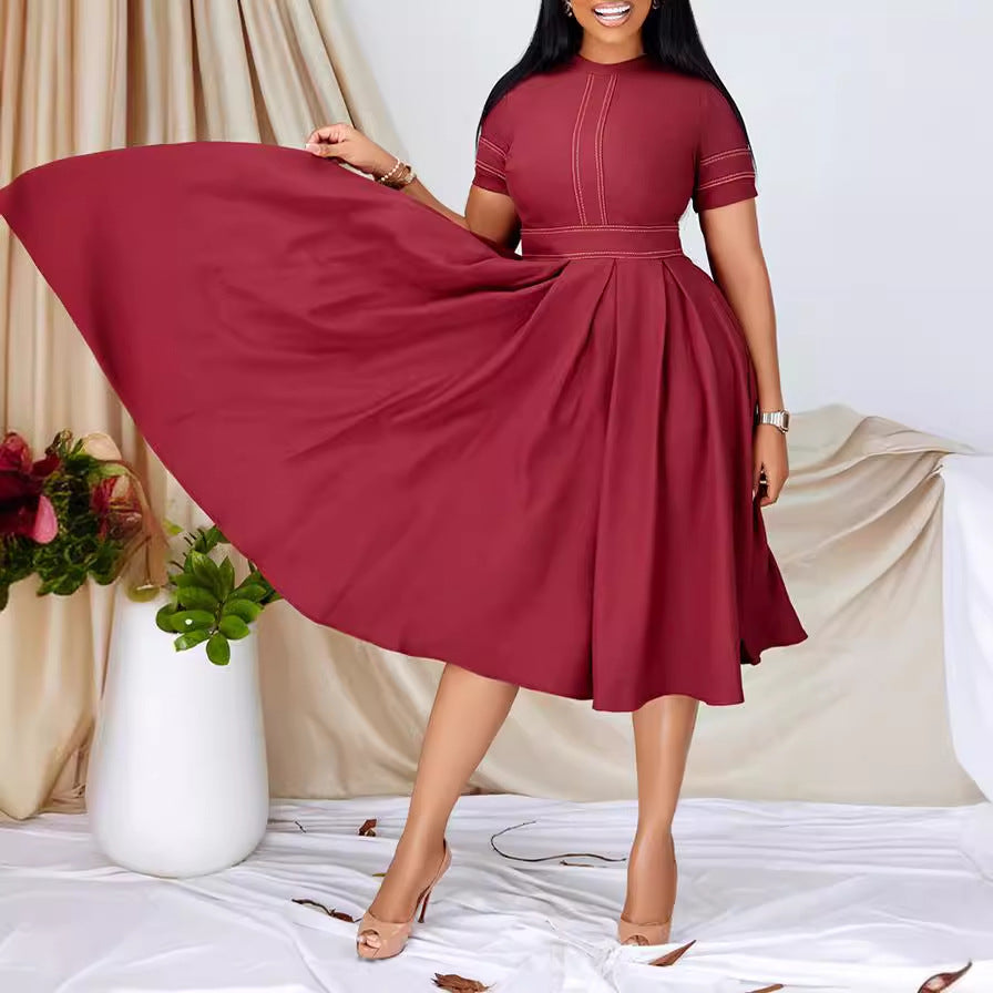 Women's Chic Ruffle A-Line Dress with Elegant Stitching - THAT FASHION STORE