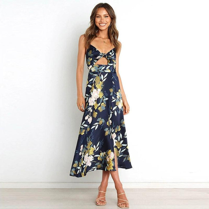 Waist-Tight Silm Summer Florals Printing Decoration Dress-THAT FASHION STORE