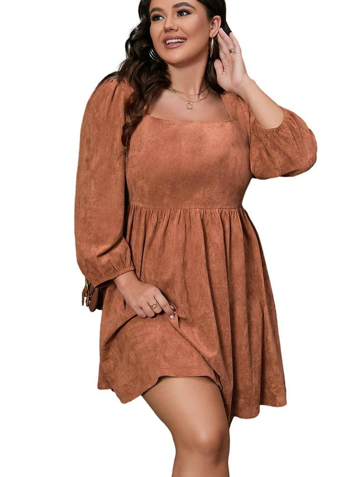 Fall 2024 New Arrival plus Size Pure Color Long Sleeves Dress Women's Fashion Fashion Suede Knee-Length Skirt Women-THAT FASHION STORE