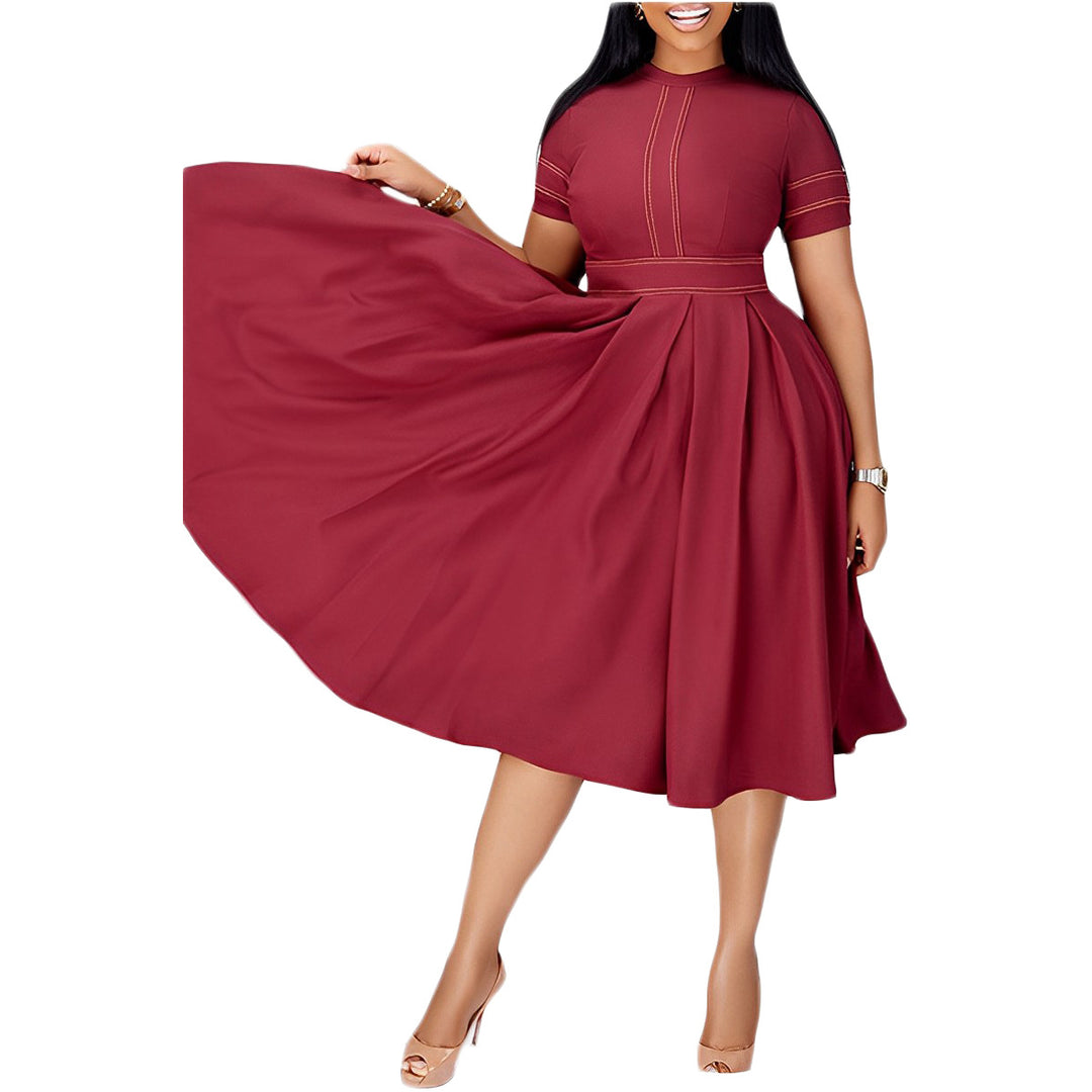 Women's Chic Ruffle A-Line Dress with Elegant Stitching - THAT FASHION STORE