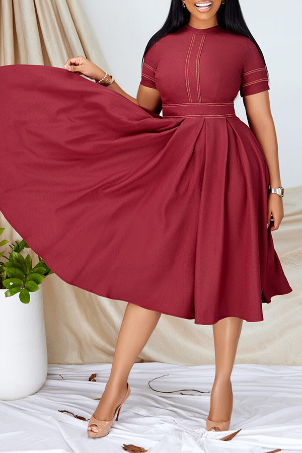 Women's Chic Ruffle A-Line Dress with Elegant Stitching - THAT FASHION STORE