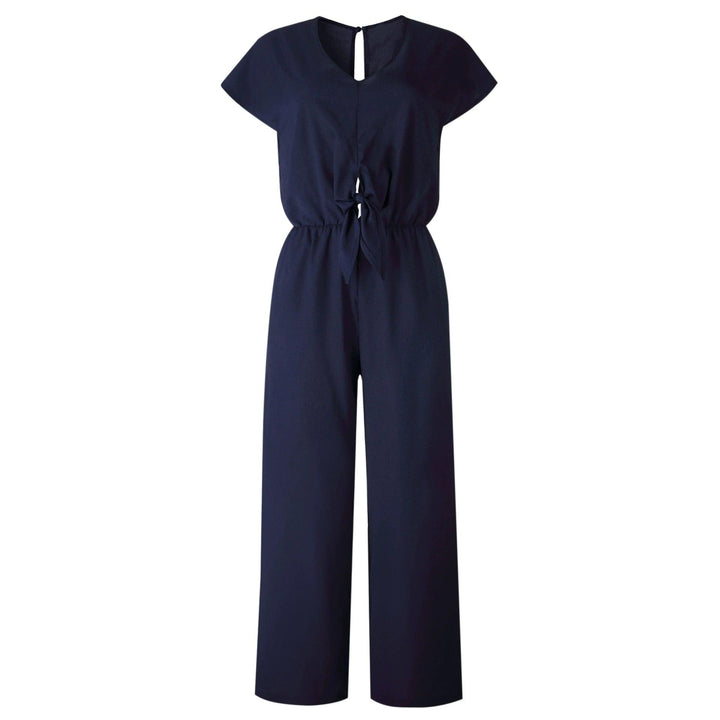 Solid Backless V-Neck Party Jumpsuit Fashionable All-Match V-neck Wide-Leg Trousers-THAT FASHION STORE