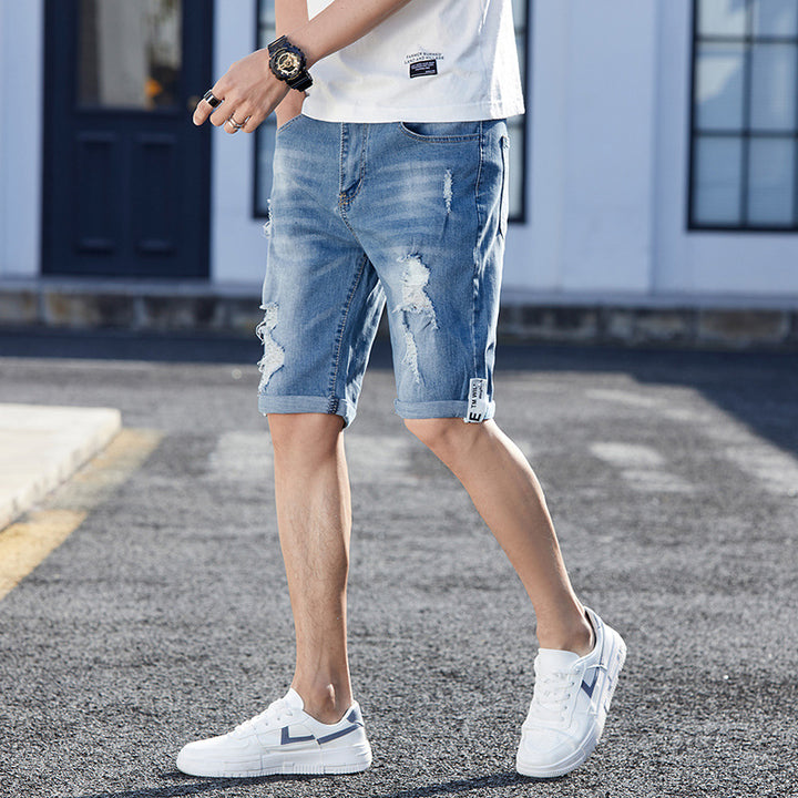 Men's Loose Hole Denim Shorts-THAT FASHION STORE