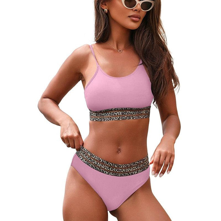 2024 Summer Leopard Print Print Separates Swimsuit Fashion with Chest Pad Wireless Cup Triangle Bikini Swimsuit Two-Piece Suit-THAT FASHION STORE