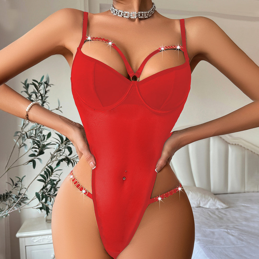 Red Mesh Sleeveless Jumpsuit for Women - THAT FASHION STORE