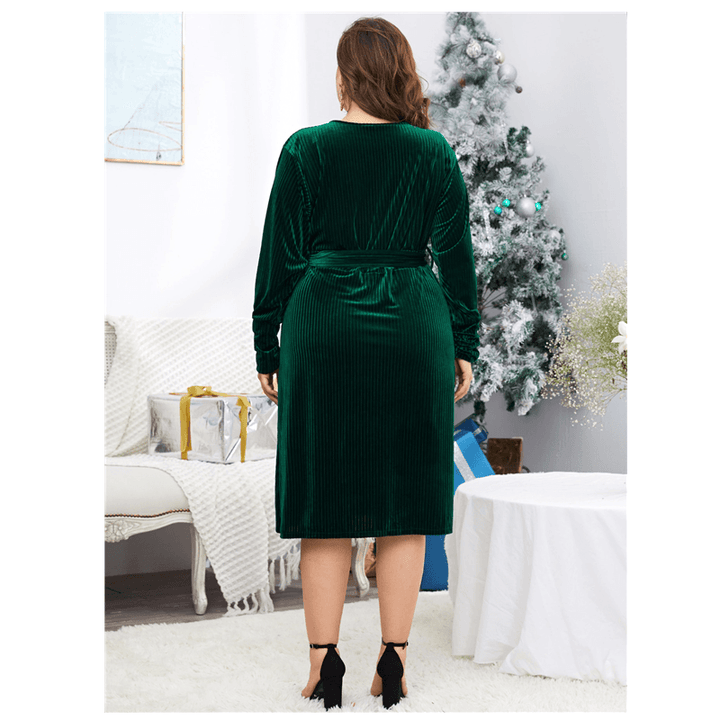 Gold Velvet Split Elegant plus Size Lace-up Banquet Skirt-THAT FASHION STORE