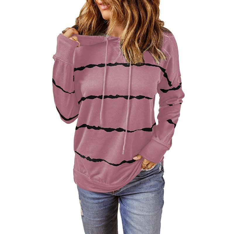 2024 Fall and Winter Stripes Tie-Dye Drawstring Hoodie for Women Fashion Fashion Casual Loose Pullover Long Sleeve Top Women-THAT FASHION STORE