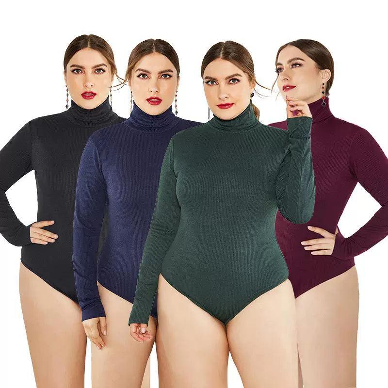 Autumn Dress plus Size Women's Bodysuit Fat Lady Knitted Jumpsuit-THAT FASHION STORE