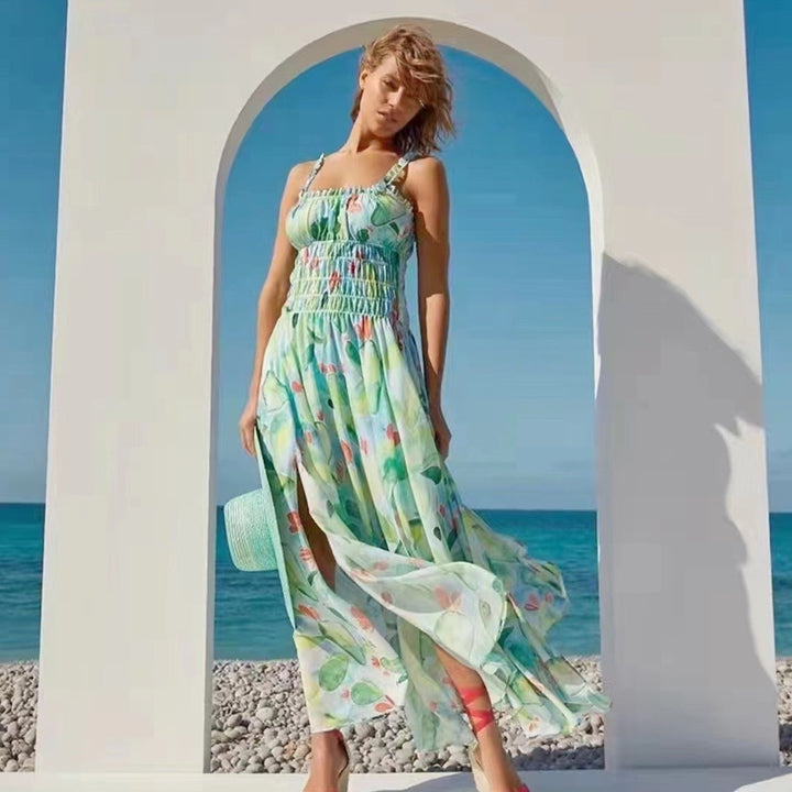 Chic Printed Strapless Maxi Dress for Holidays - THAT FASHION STORE