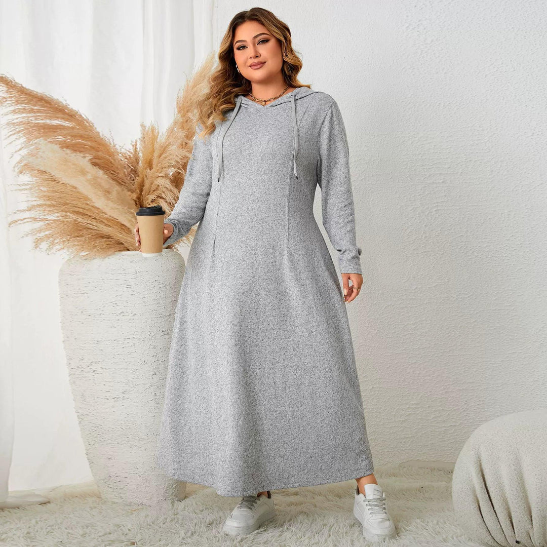 Plus-Size Women's Hooded Casual A- Line Dress for Curvy Girls-THAT FASHION STORE