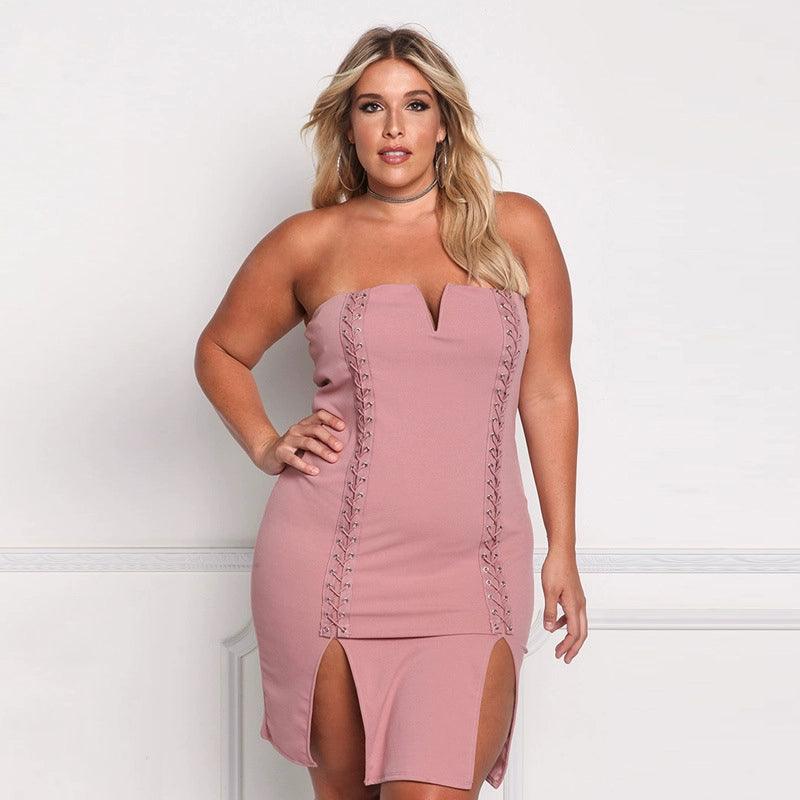 Plus Size Strapless Dress Fat Lady Party Bodycon Dinner Gown-THAT FASHION STORE