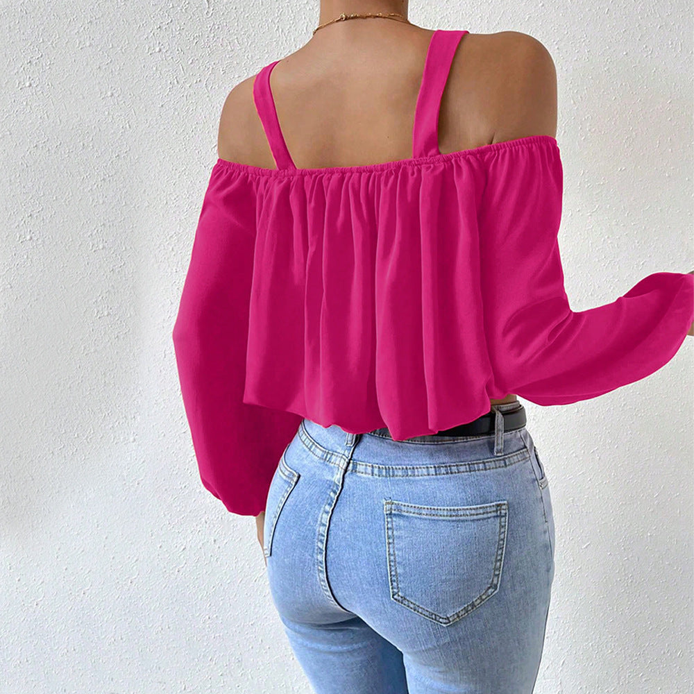 Women's Lantern Sleeve Loose Crop Top-THAT FASHION STORE