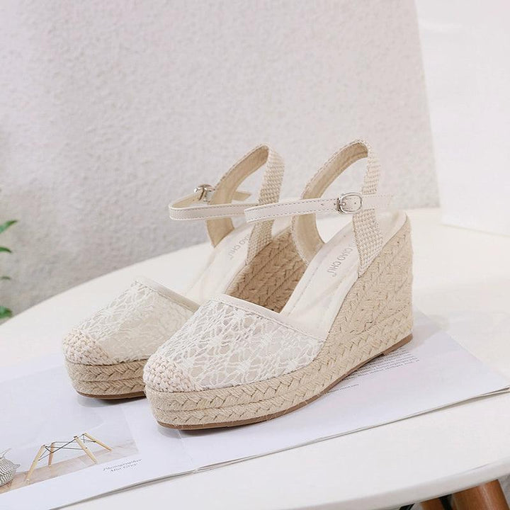 Breathable Mesh Straw Woven Fairy Style Closed Toe Linen Bottom Lace-THAT FASHION STORE