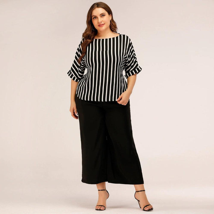 Summer Large Size Striped Wide-Leg Pants Top-THAT FASHION STORE