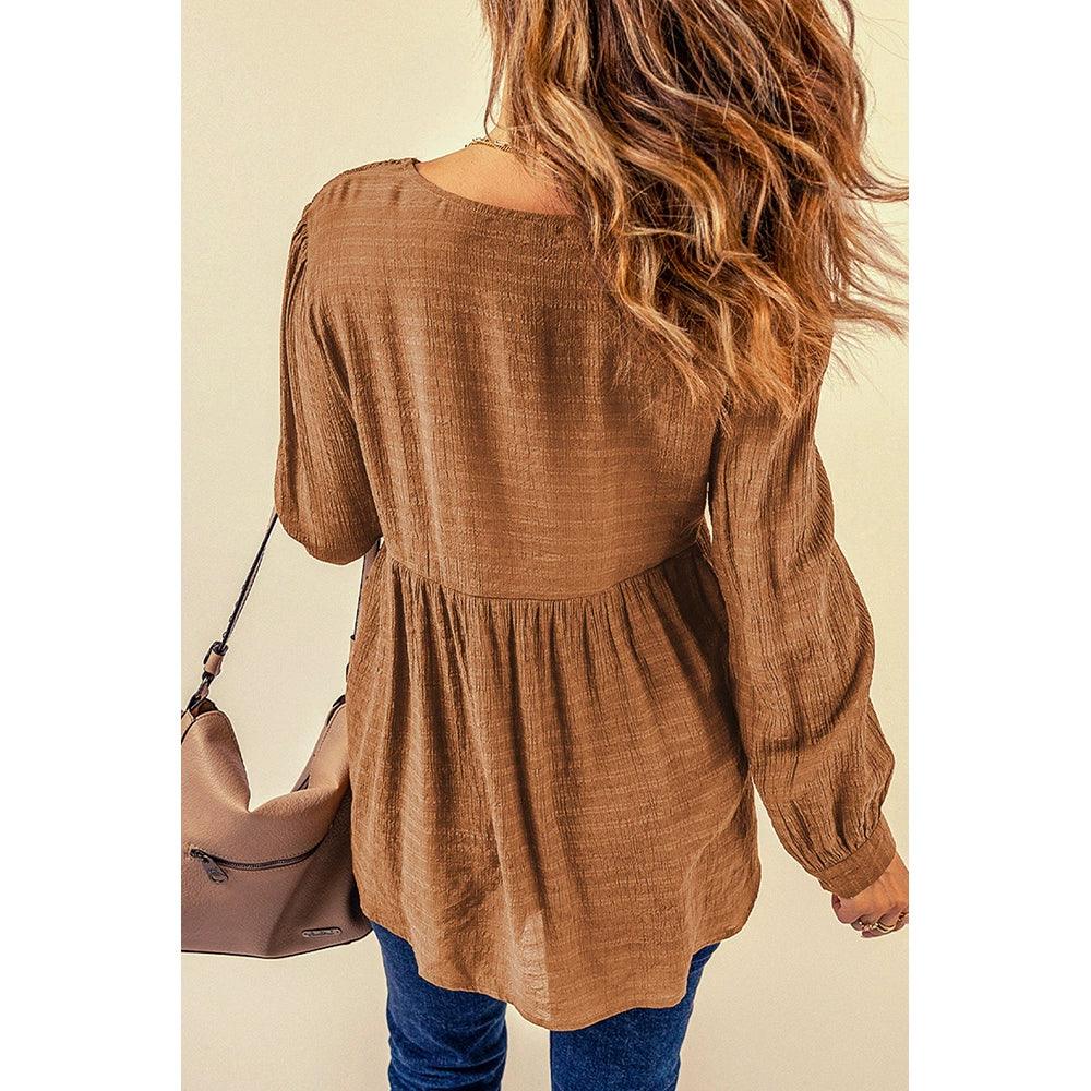 Fall 2024 New Brown Lace Crochet Shirt Women Fashion Style Fashion Button V Neck Little-Girl Style Clothes Tops Women-THAT FASHION STORE